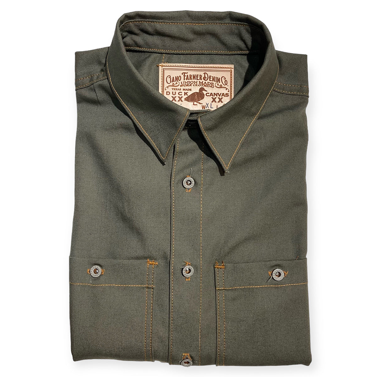 12oz USA Duck Canvas Selvage Olive " 1960's DEADSTOCK" WORKSHIRT