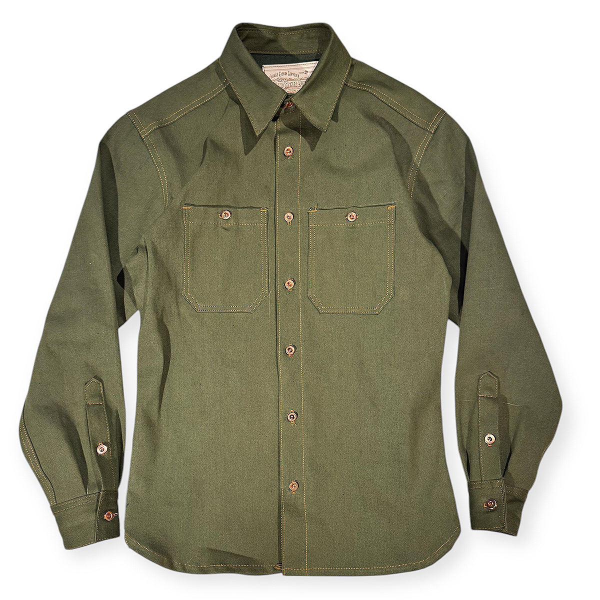 #77510 13.5oz Japanese Olive/Olive Selvedge Bull Denim Work Shirt