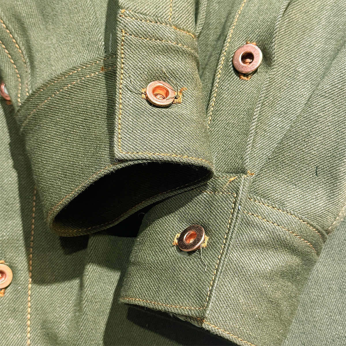 #77510 13.5oz Japanese Olive/Olive Selvedge Bull Denim Work Shirt