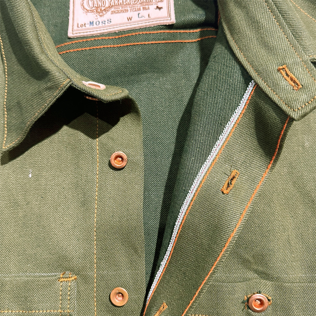 #77510 13.5oz Japanese Olive/Olive Selvedge Bull Denim Work Shirt