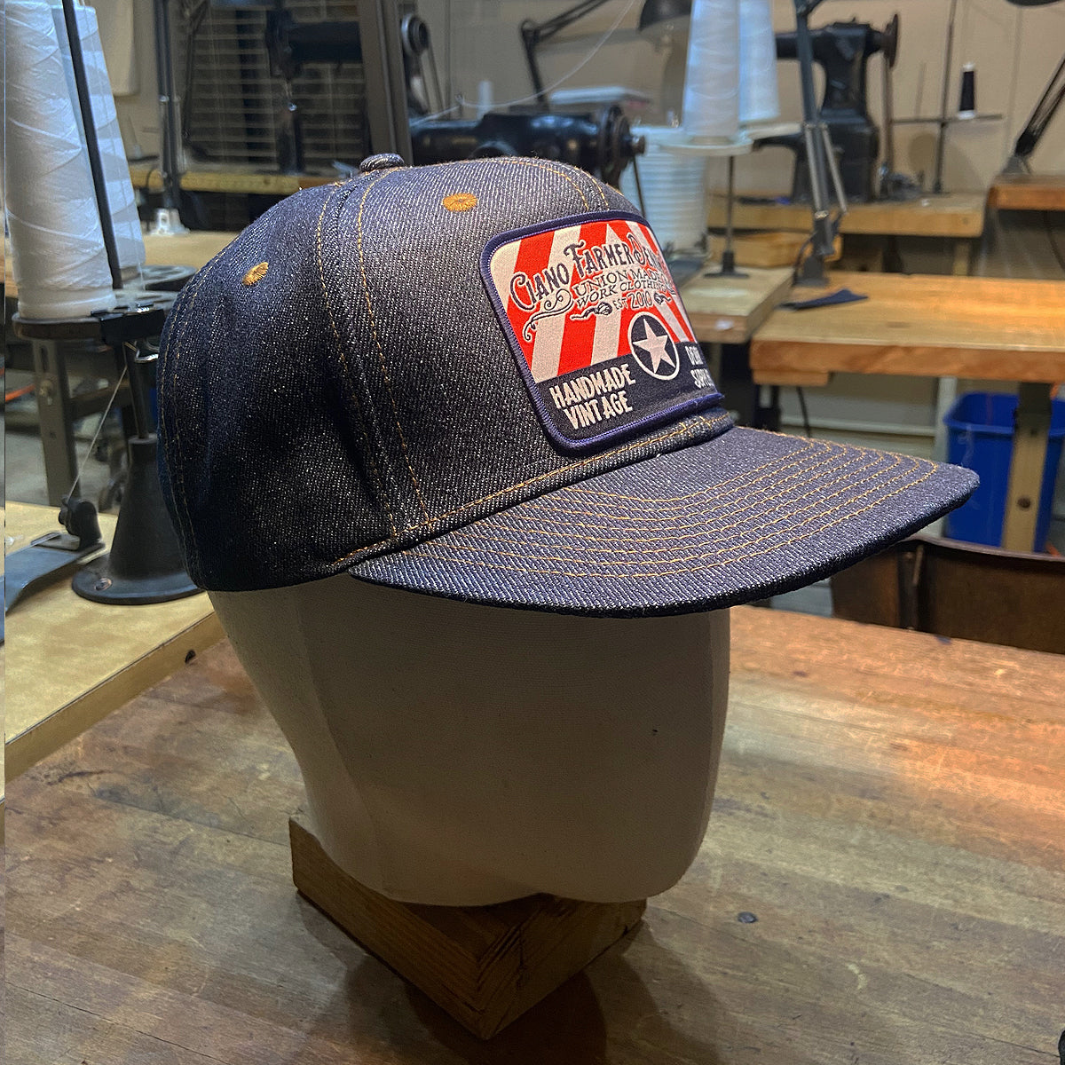 14oz Cone Mills Denim Snapback HAT CFDCo Feed Store Patch - Mid Crown