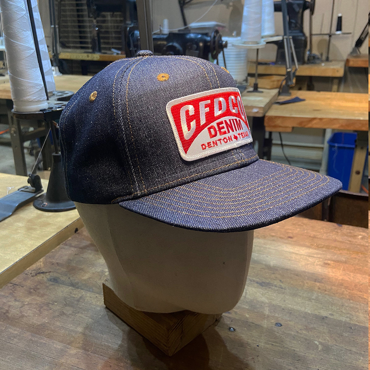 14oz Cone Mills Denim Snapback HAT CFDCo Garage Patch