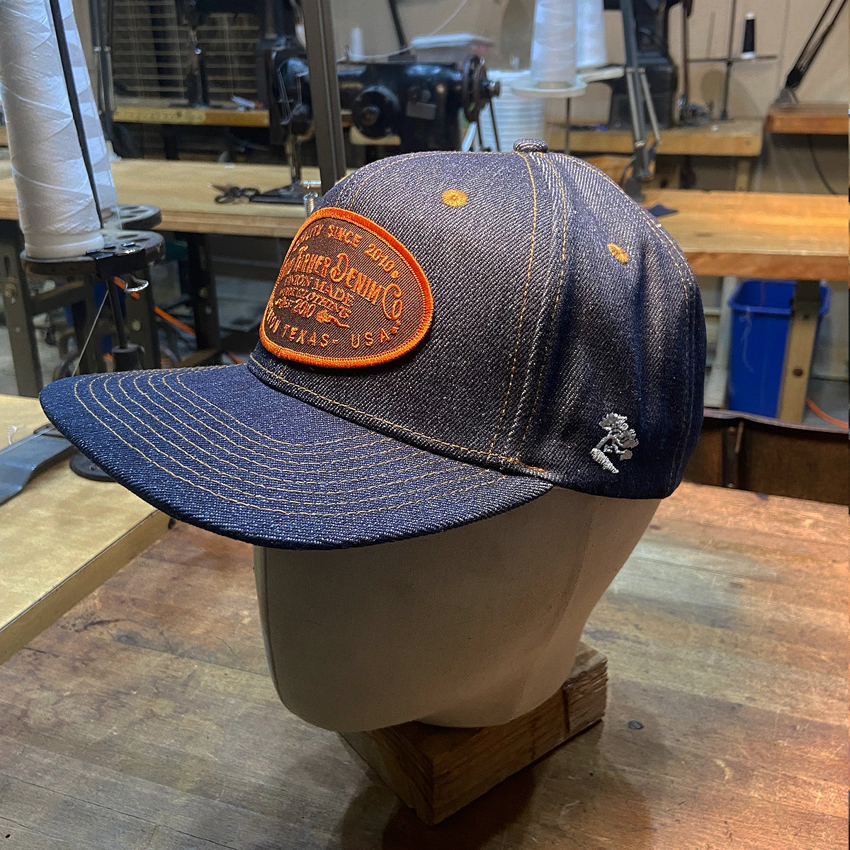 14oz Cone Mills Denim Snapback HAT CFDCo Orange Shop Patch