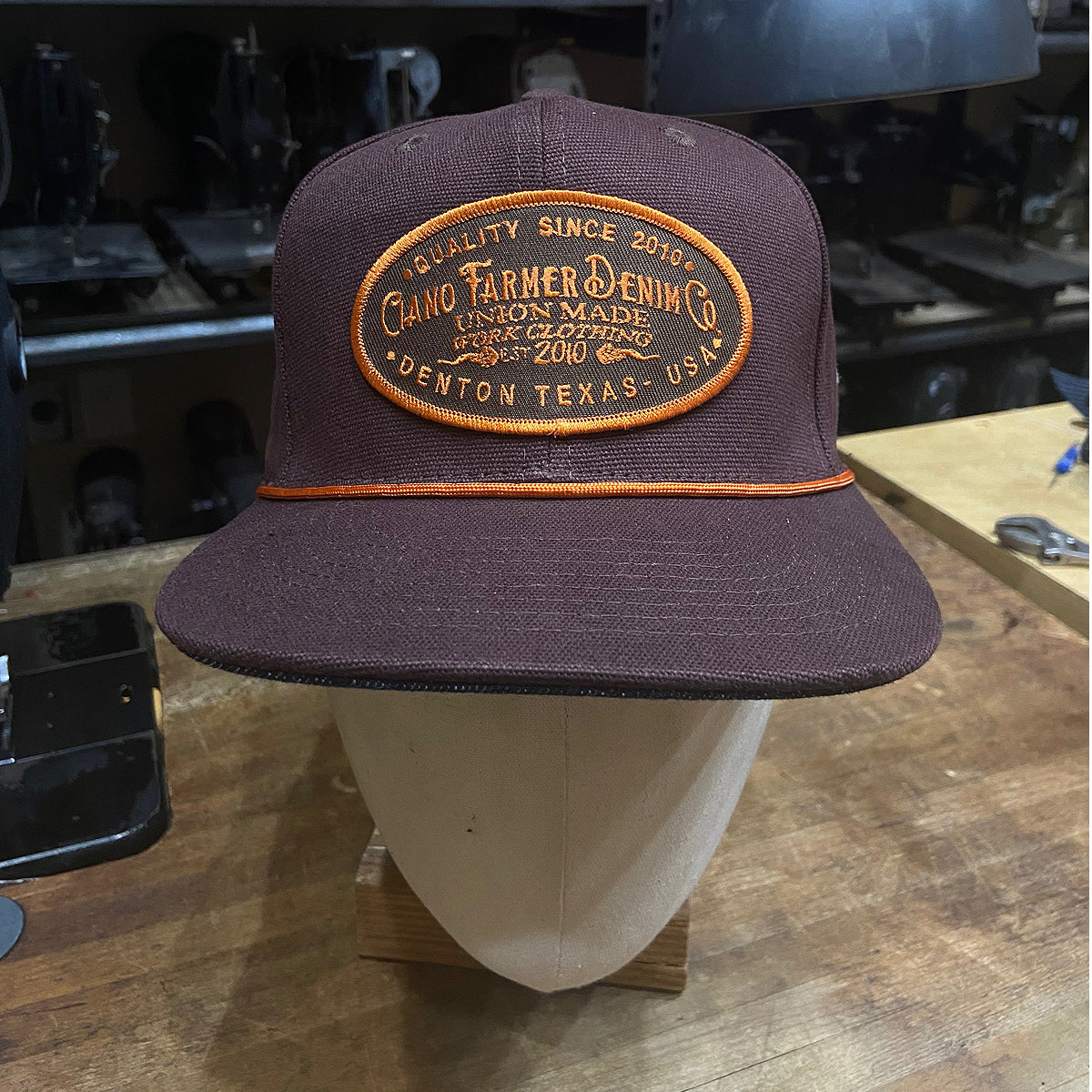 18oz USA BROWN Duck Canvas Snapback HAT CFDCo Shop Patch Orange