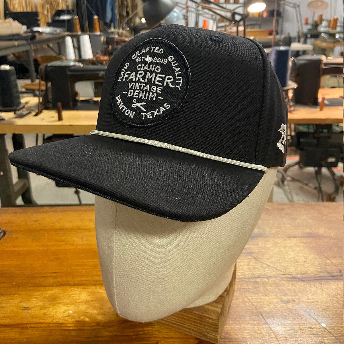 18oz USA Duck Canvas Snapback HAT Black Round Shop Patch
