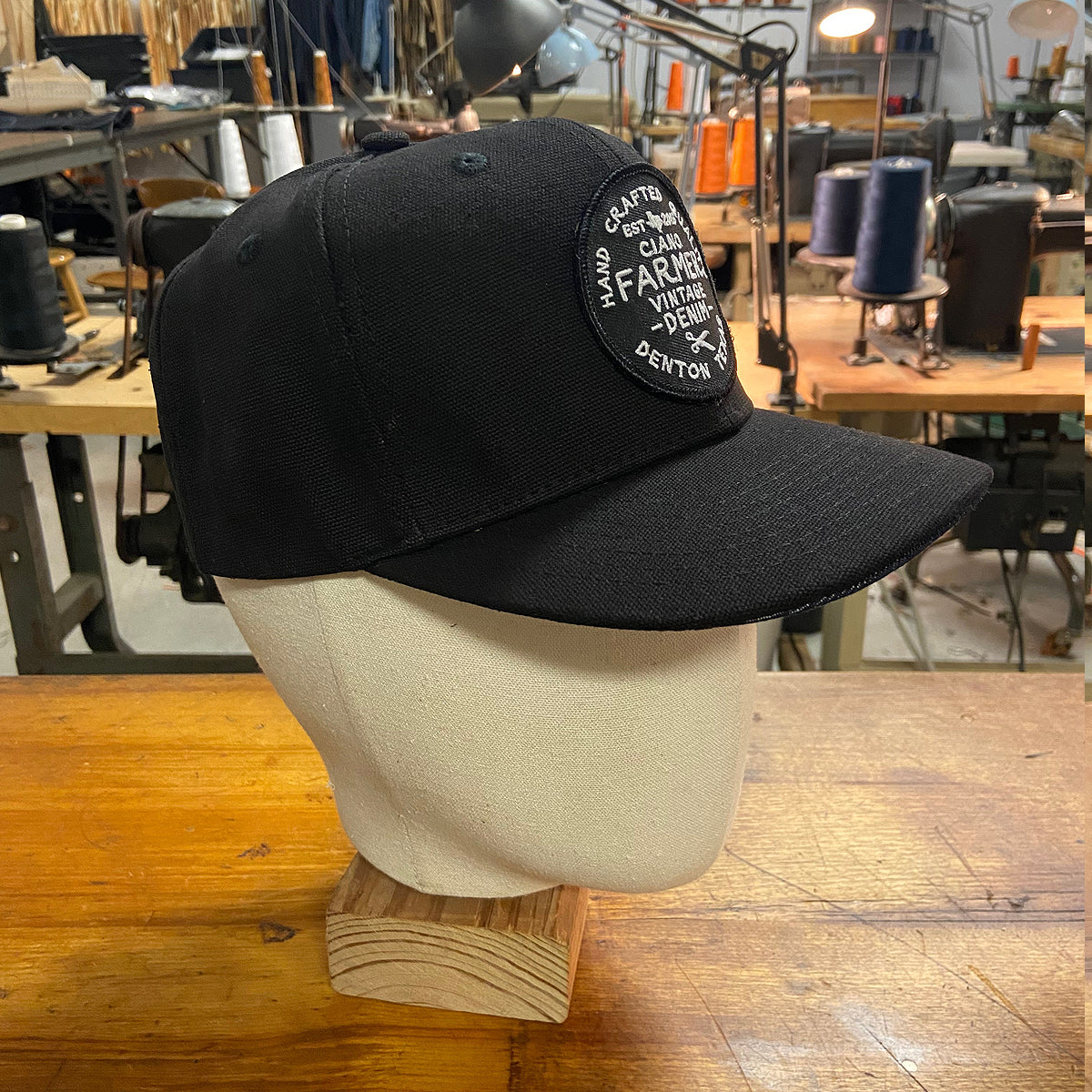 18oz USA Duck Canvas Snapback HAT Black Round Shop Patch