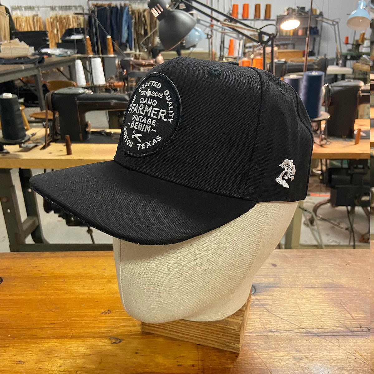 18oz USA Duck Canvas Snapback HAT Black Round Shop Patch