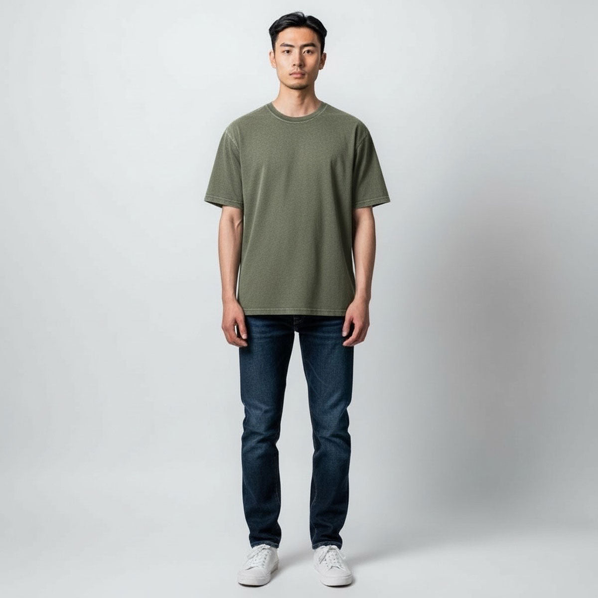 8.4oz TEXAS MADE "HEAVY ORGANIC" Crew Neck Vintage Moss Green " Sun Bleached"