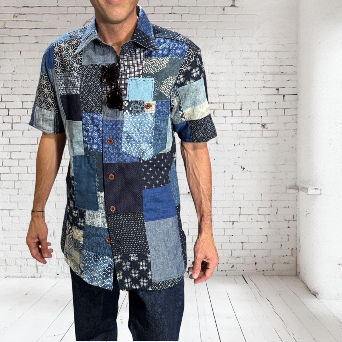 Indigo Handmade Patchwork Camp Shirt