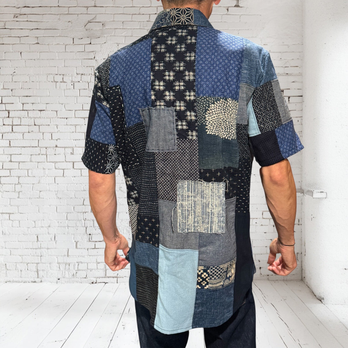Indigo Handmade Patchwork Camp Shirt