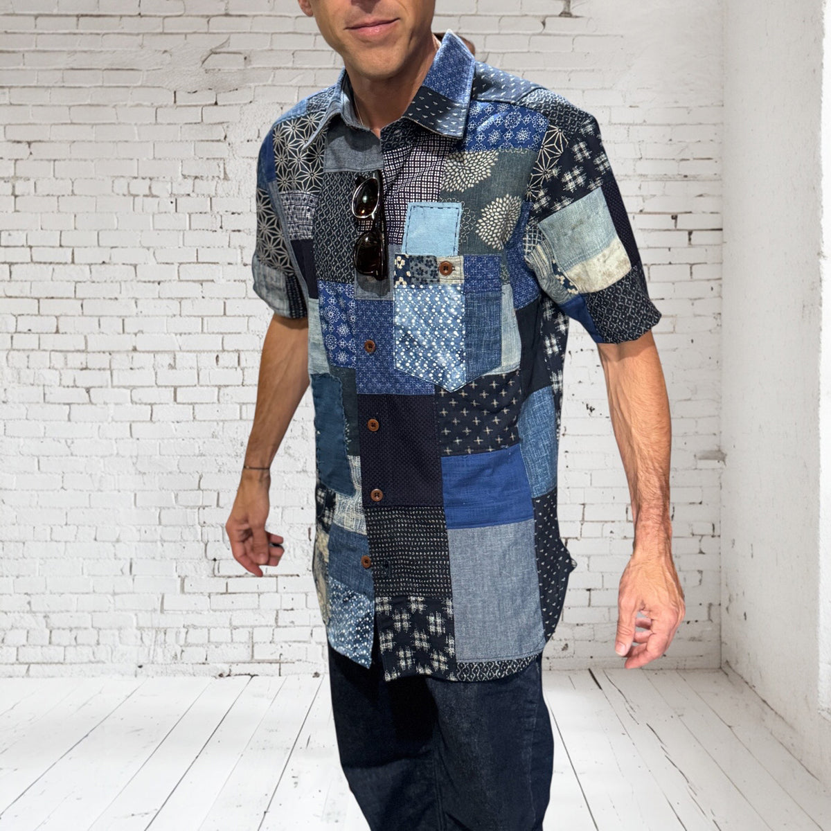 Indigo Handmade Patchwork Camp Shirt