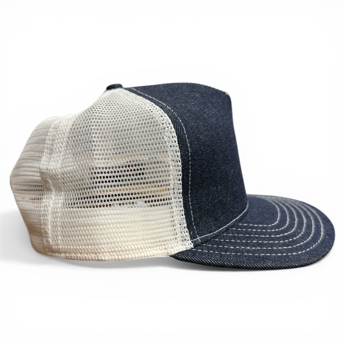 #080 Cone Mills Denim/Mesh Snapback HAT 5 Panel- Mid Crown