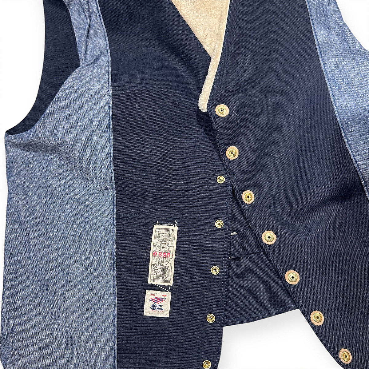 #133 12oz Duck Canvas Type SW Waistcoat Navy Shearling Wool/Silk Collar