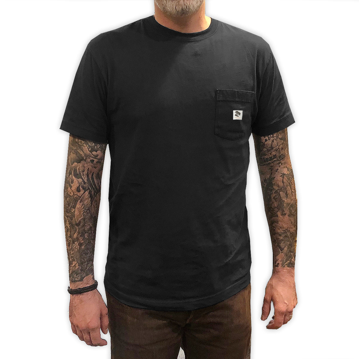 4.4oz TEXAS MADE " Workman Pocket " Crew Neck Black