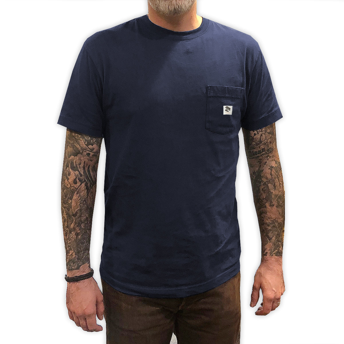 4.4oz TEXAS MADE " Workman Pocket " Crew Neck Navy