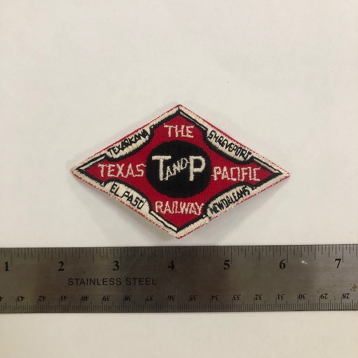 18oz Duck Canvas Black Vintage HAT Patch 70s "Texas and Pacific Railway" Patch - Mid Crown