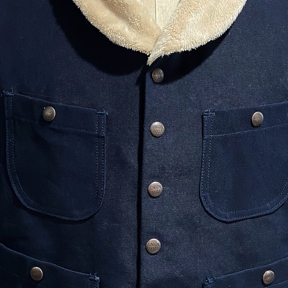 #133 12oz Ochre Duck Canvas Type SW Waistcoat Shearling Wool Collar