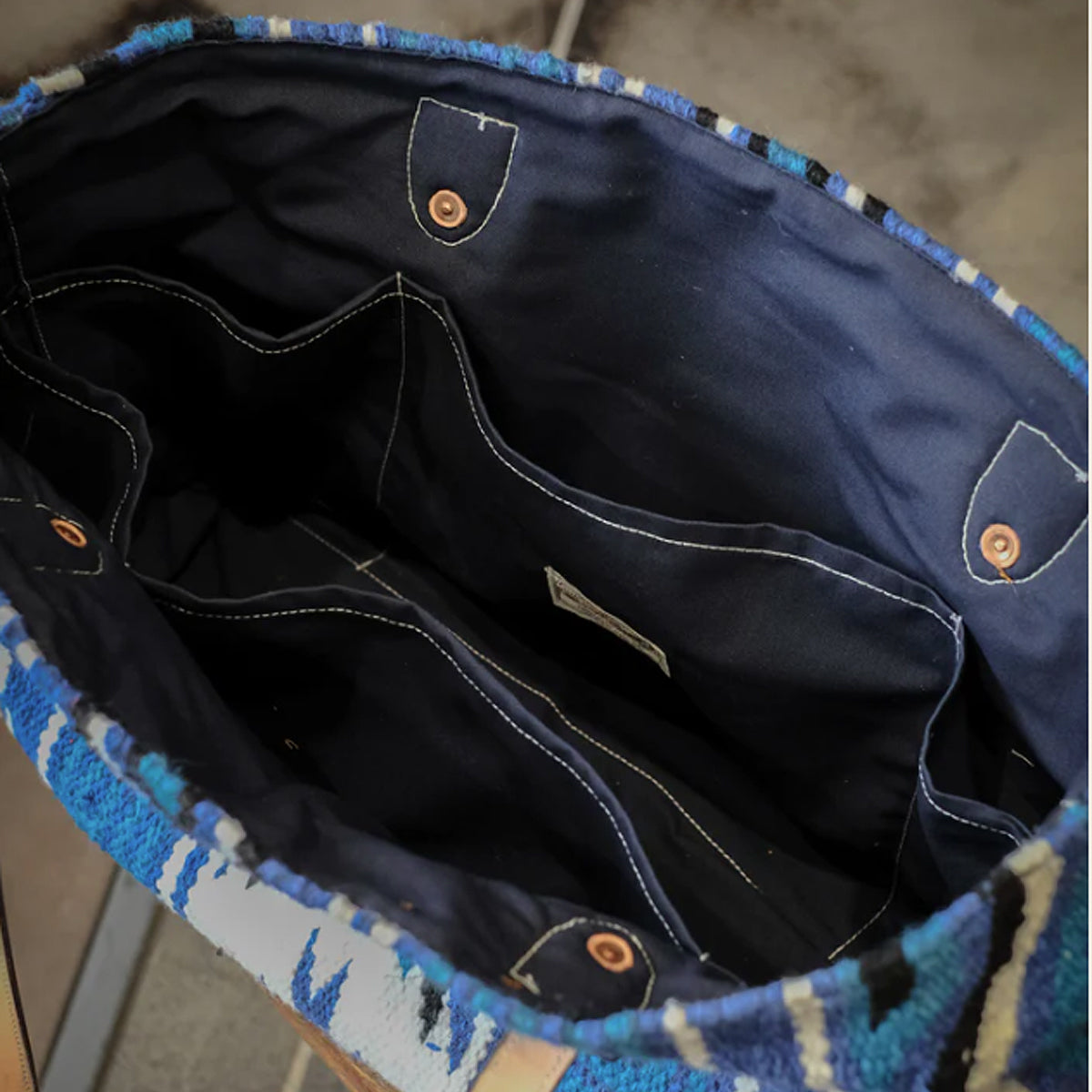 Hand Woven 100% WOOL Southwestern Tote Bag Indigo