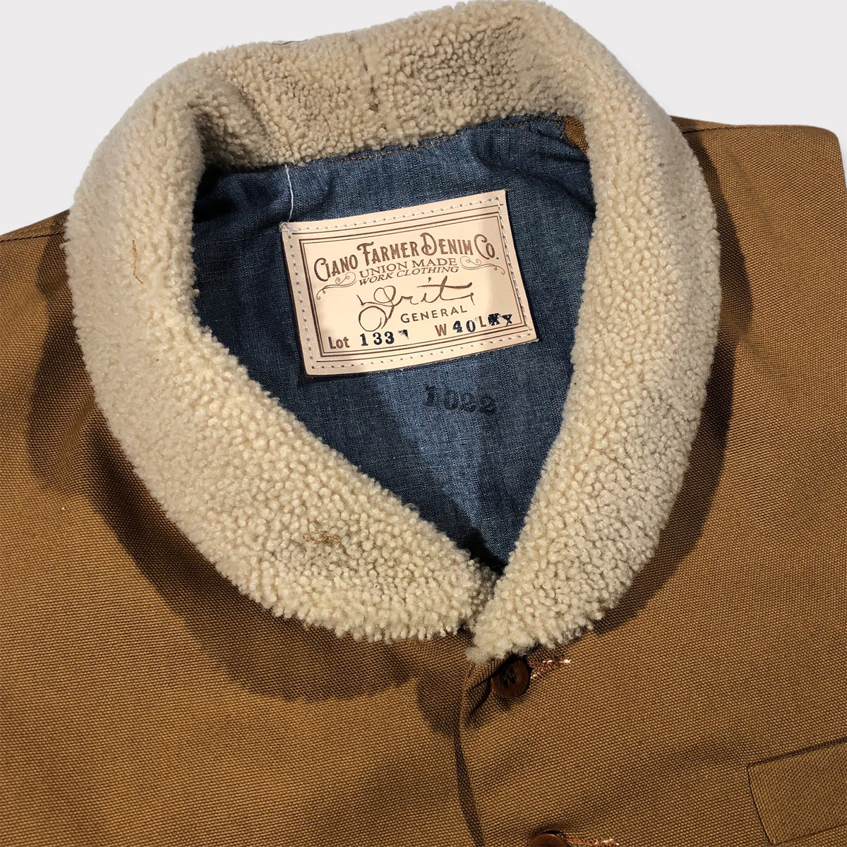 12oz Ochre Duck Canvas Type D Waistcoat Shearling Wool Collar