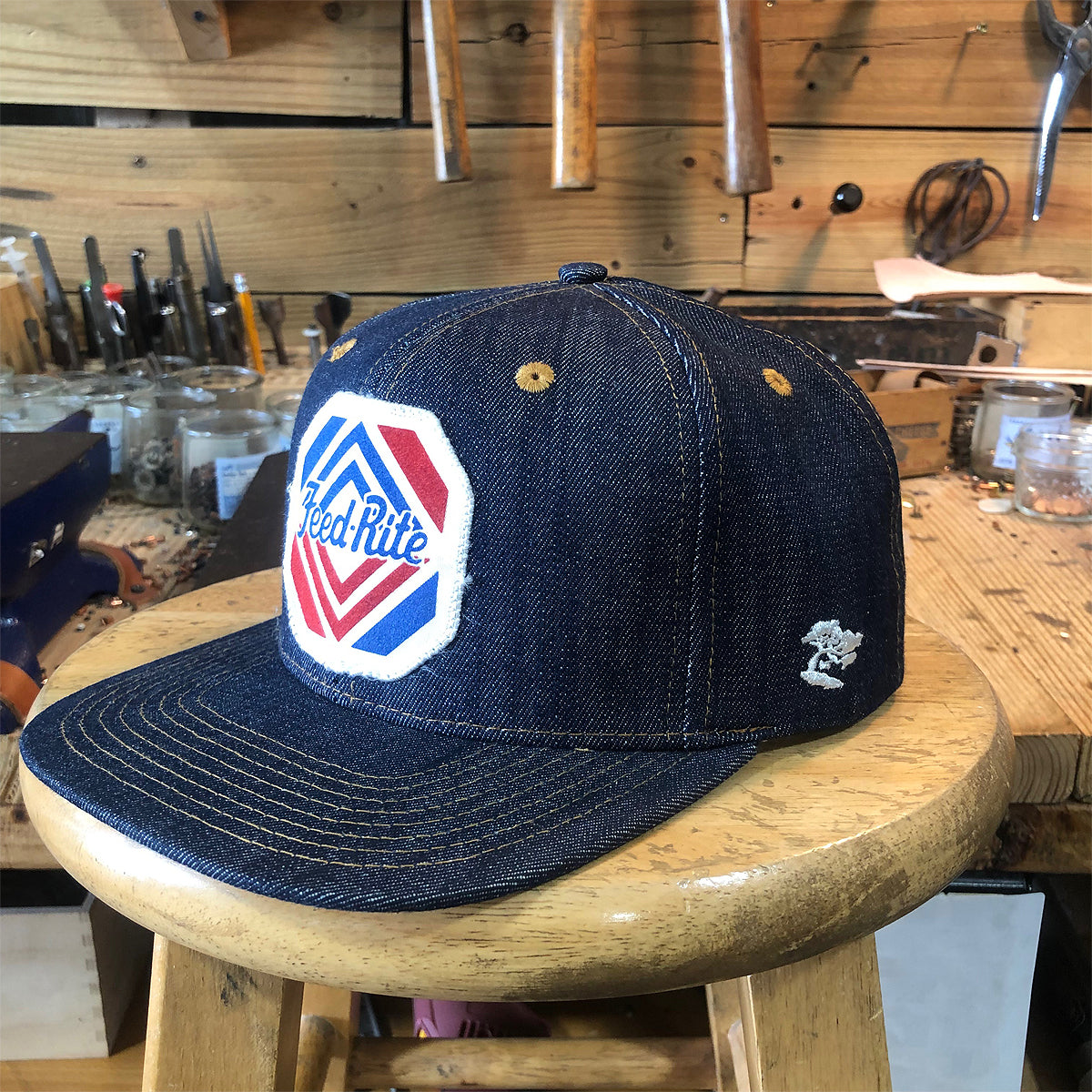 VINTAGE 1980's "FEED-RITE" Patch - 14oz TEXAS Denim Snapback HAT