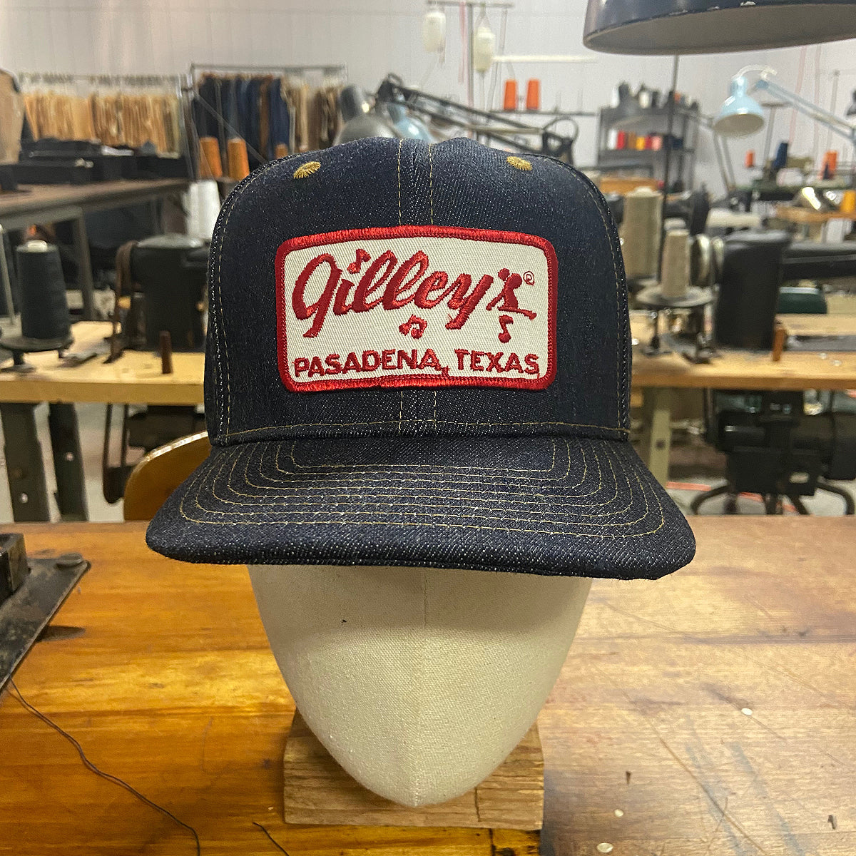 14oz TEXAS Denim Snapback HAT "HIGH CROWN" 1970s Trucker - Gilley's Patch