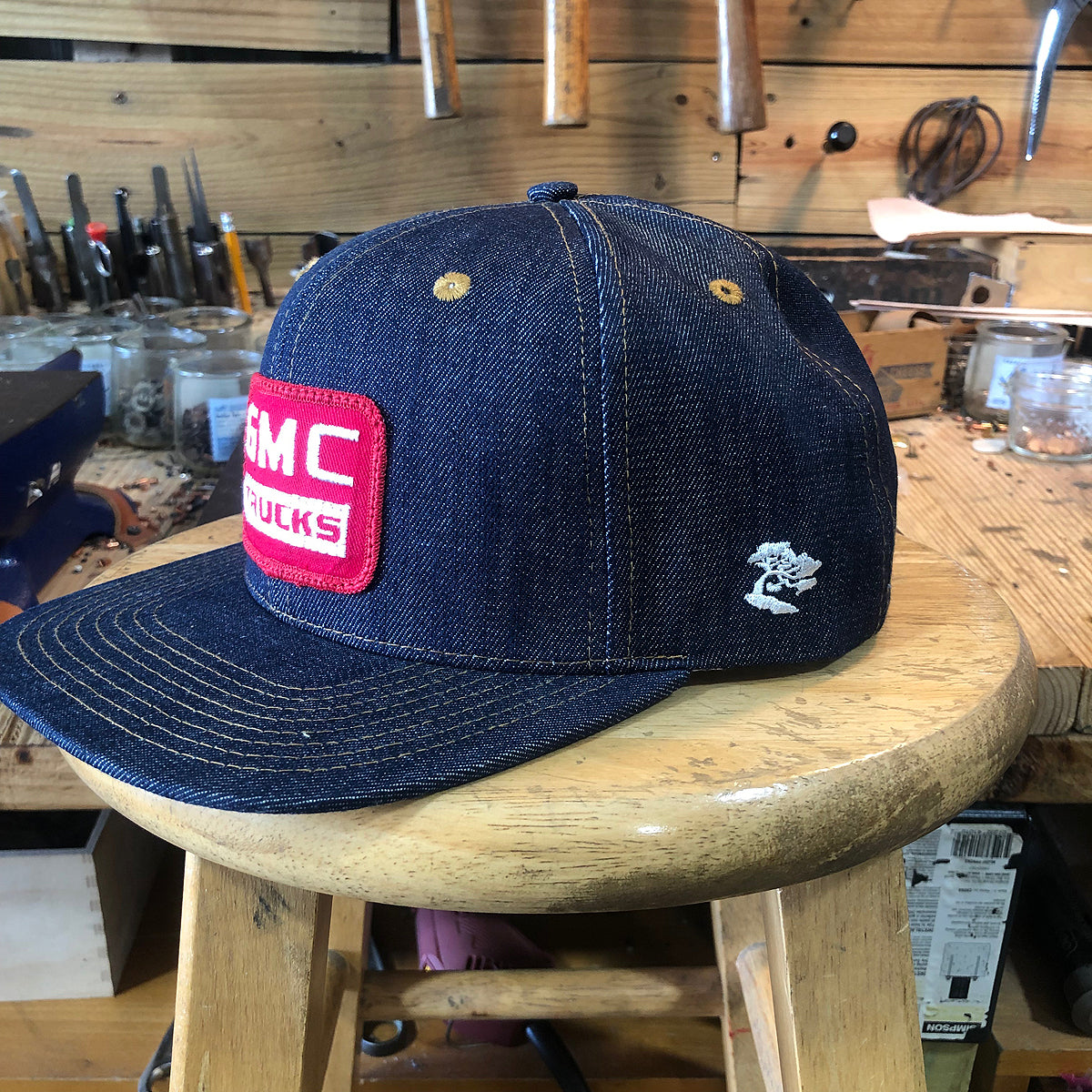 VINTAGE 1970's "GMC" Patch - 14oz TEXAS Denim Snapback HAT