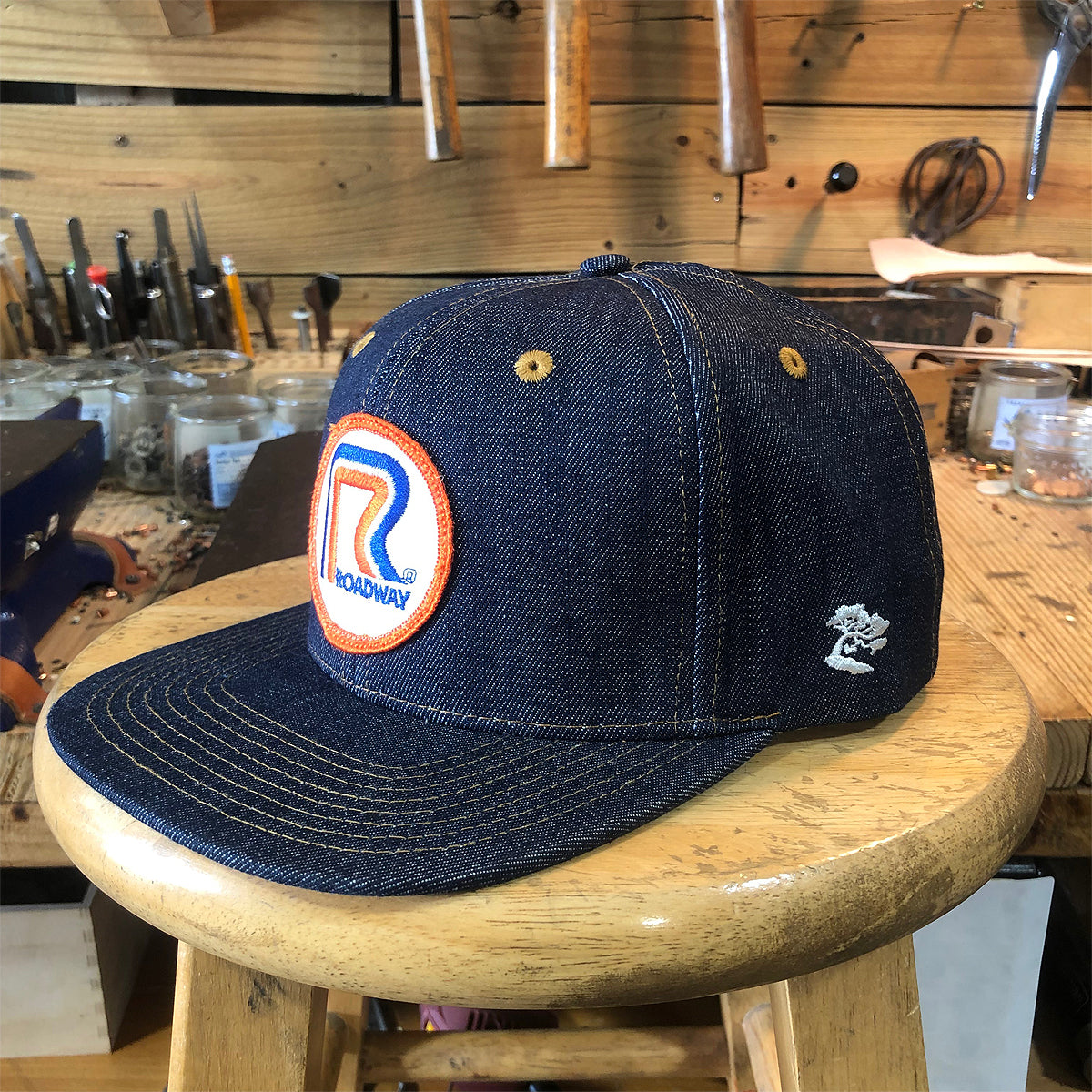 VINTAGE 1980's "ROADWAY" Patch - 14oz TEXAS Denim Snapback HAT
