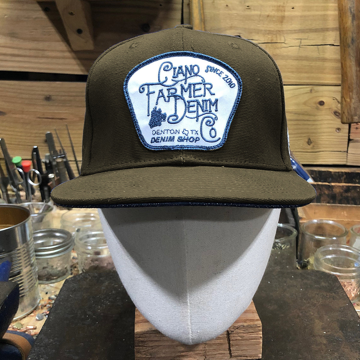 18oz USA Duck Canvas Snapback HAT Blank "OLIVE" Fisherman Patch