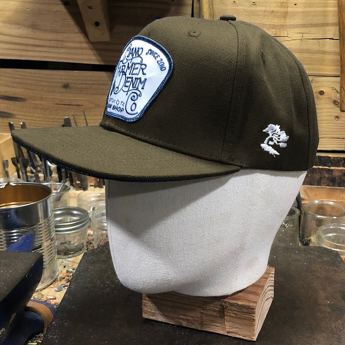 18oz USA Duck Canvas Snapback HAT Blank "OLIVE" Fisherman Patch