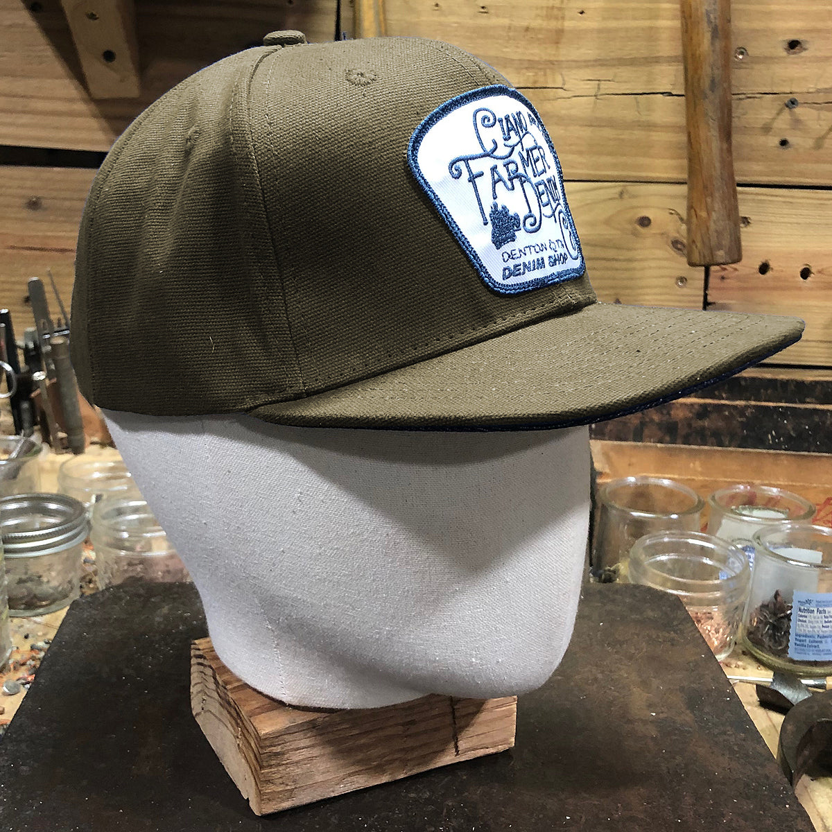 18oz USA Duck Canvas Snapback HAT Blank "OLIVE" Fisherman Patch