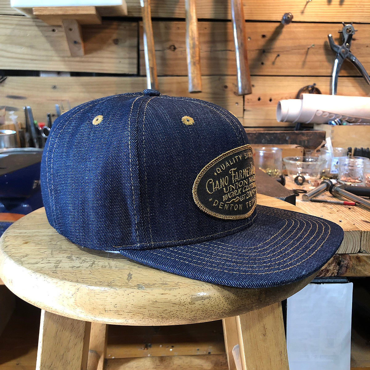 14oz TEXAS Denim Snapback HAT CFDCO Shop Patch