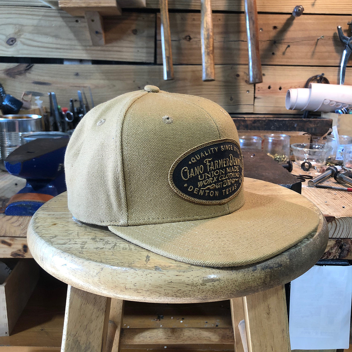 15oz USA Duck Canvas LITE OCHRE Snapback HAT CFDCo Shop Patch