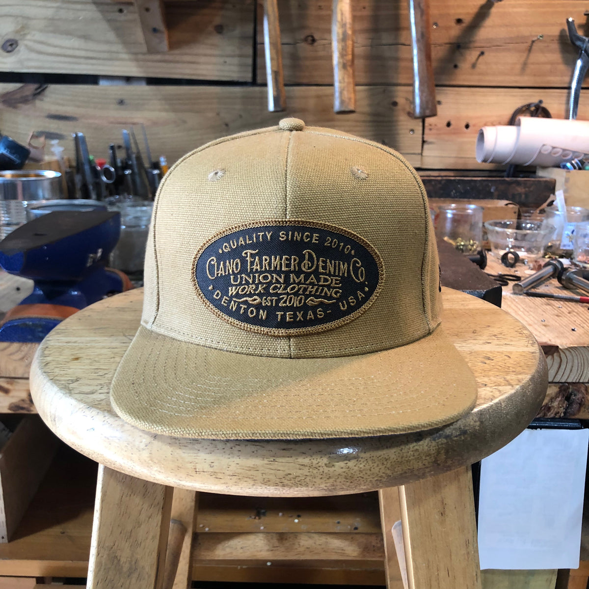 15oz USA Duck Canvas LITE OCHRE Snapback HAT CFDCo Shop Patch