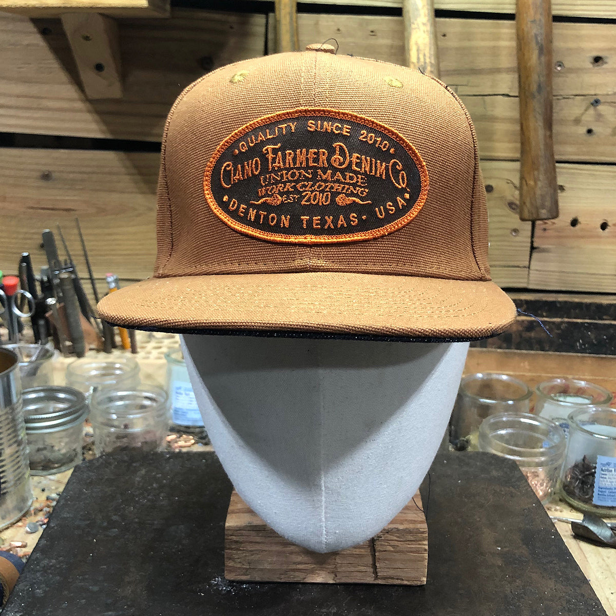 18oz USA OCHRE Duck Canvas Snapback HAT CFDCo Shop Patch Orange