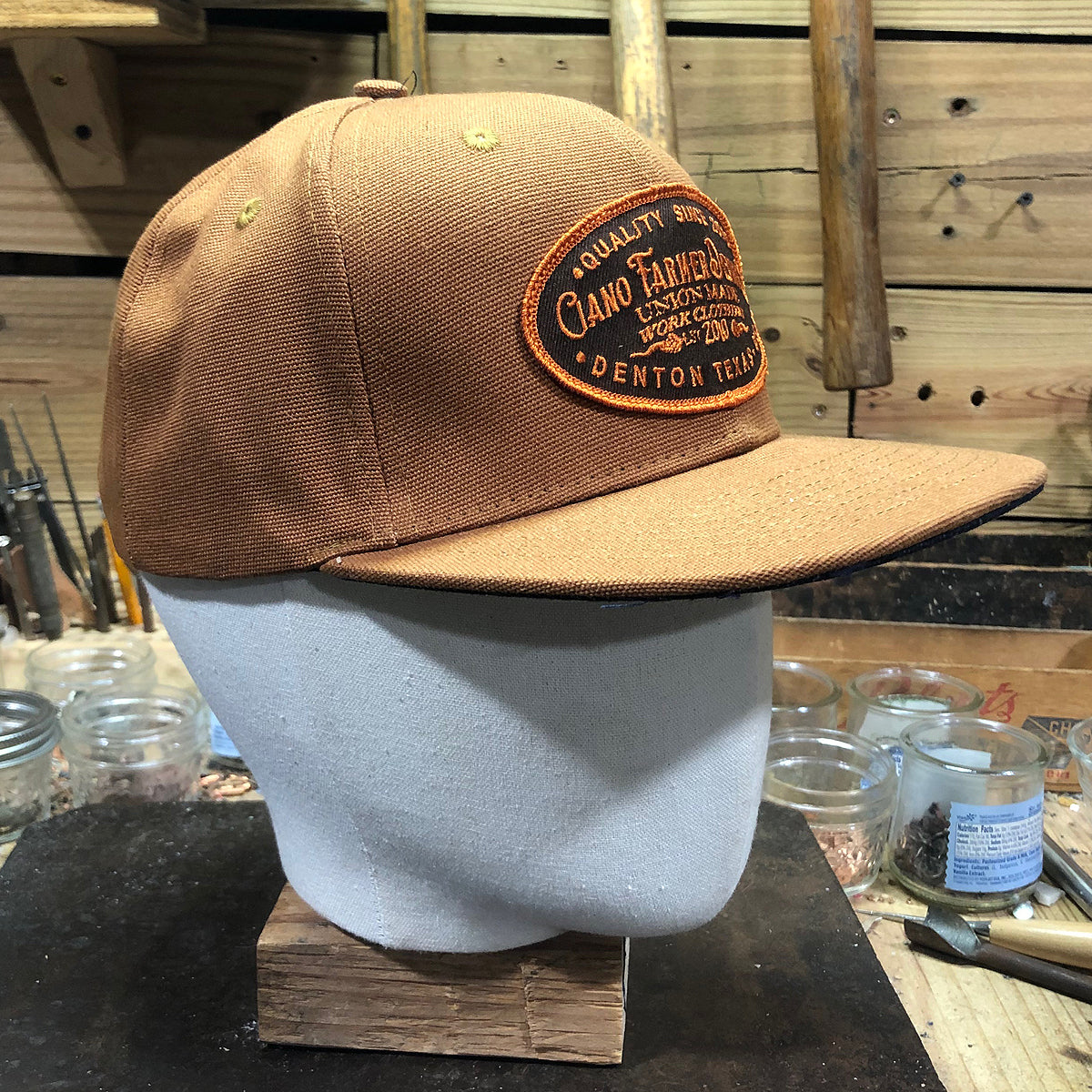 18oz USA OCHRE Duck Canvas Snapback HAT CFDCo Shop Patch Orange