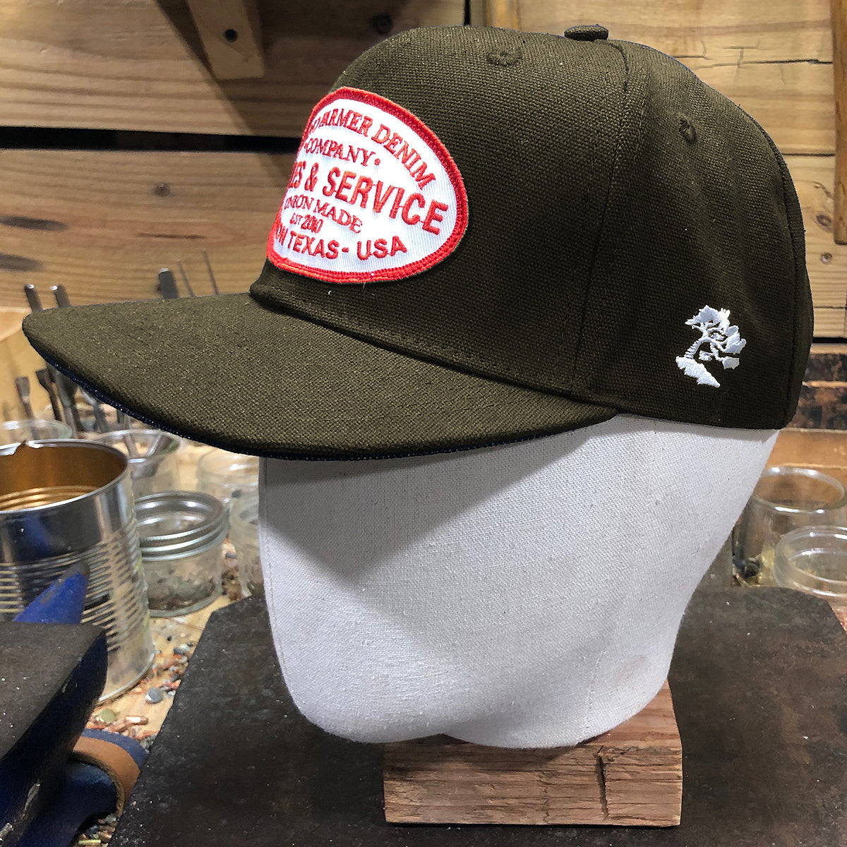 18oz USA Duck Canvas Snapback HAT "OLIVE" Sales and Service Patch