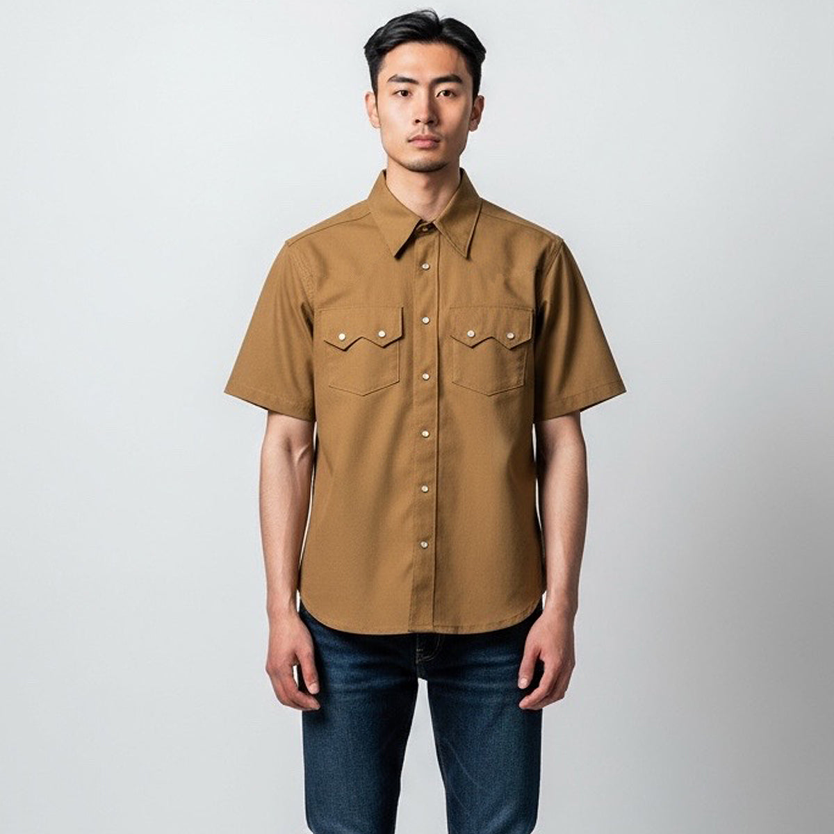 131 10oz Duck Canvas Ochre BROWN Saw Tooth Work Shirt Short Sleeve