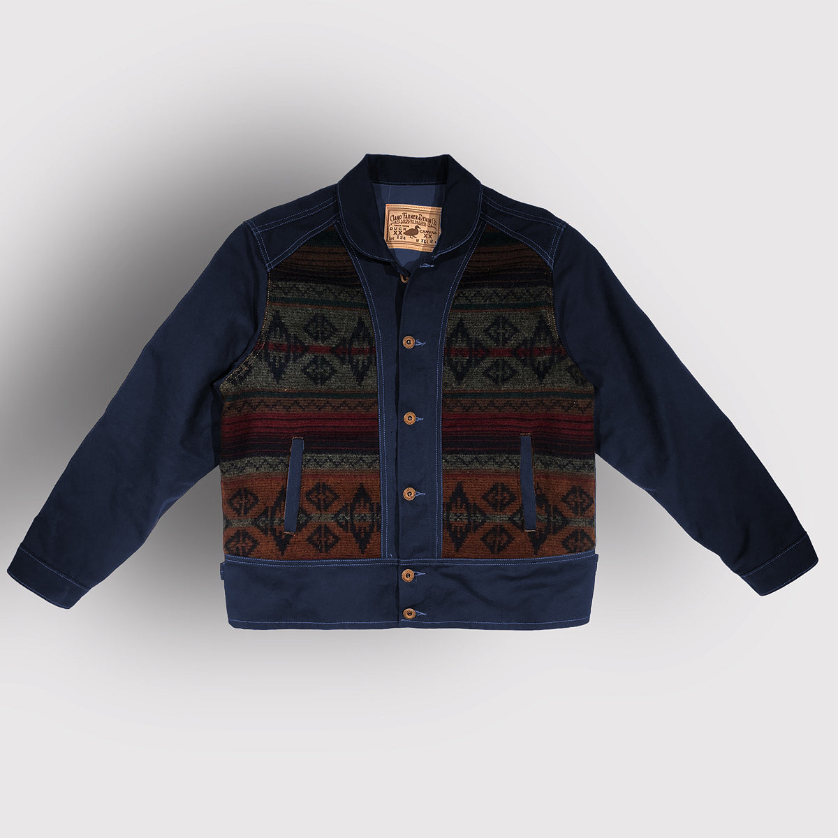 18oz Navy Duck Canvas Cossack Jacket w/ Wool Insets