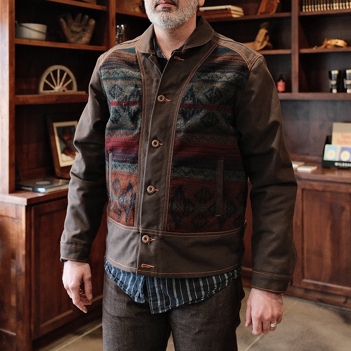 18oz Brown Duck Canvas Cossack Jacket w/ Wool Insets