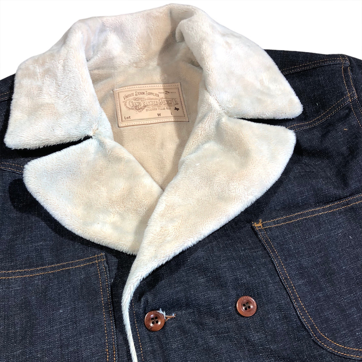 #80 14oz Cone Mills Selvage Denim Pea Coat with Sherpa Liner