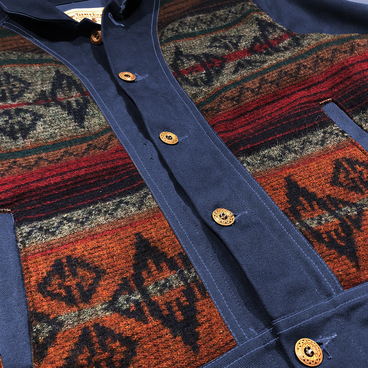 18oz Navy Duck Canvas Cossack Jacket w/ Wool Insets