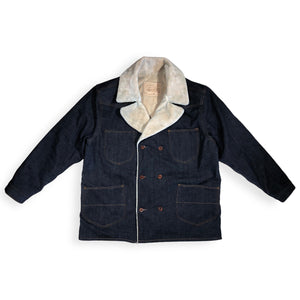 14oz Cone Mills Selvage Denim Pea Coat with Sherpa Liner