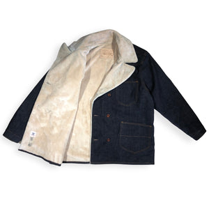 14oz Cone Mills Selvage Denim Pea Coat with Sherpa Liner