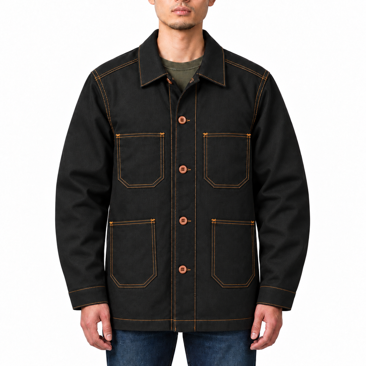 (OPSTK) #133A 11.5oz Black Army Duck Canvas Core Coat " Regular Fit"