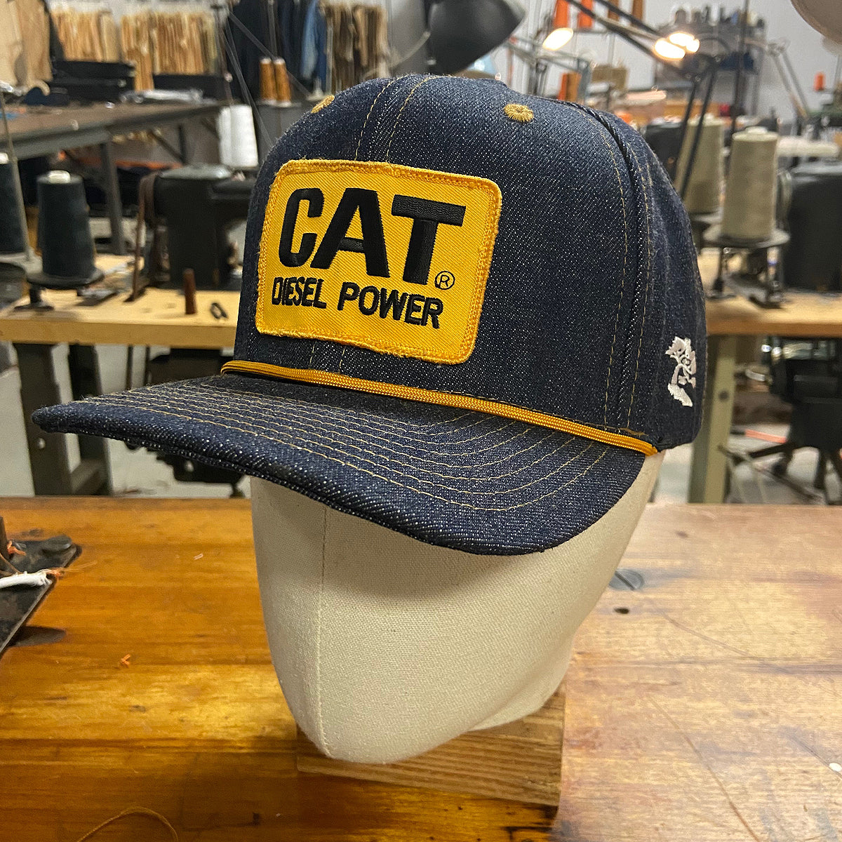 14oz TEXAS Denim Snapback HAT "HIGH CROWN" 1970s Trucker - CAT Power Patch