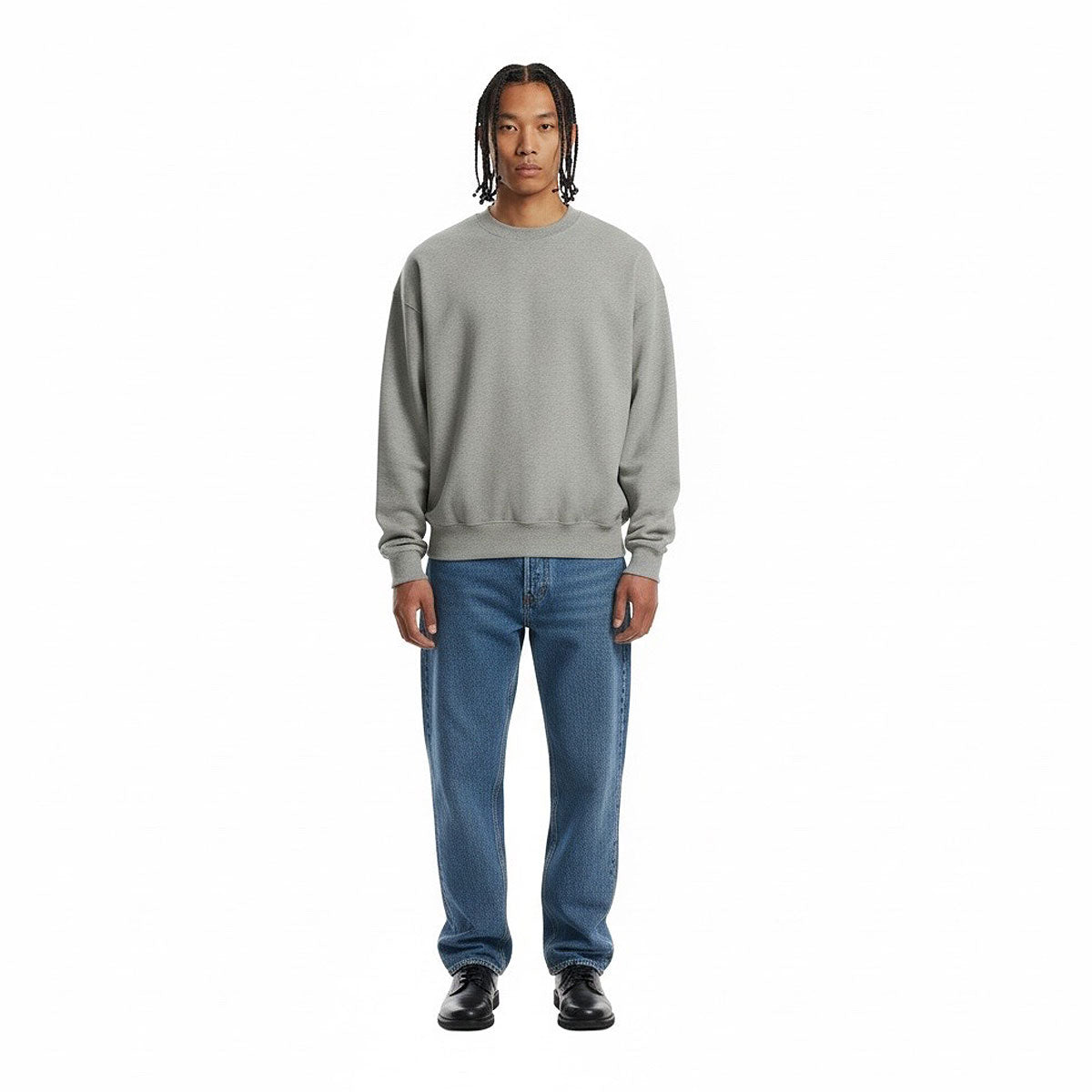 14oz / 470GSM Heavy Weight CREW - 100% ORGANIC Cotton HEATHER GREY French Terry