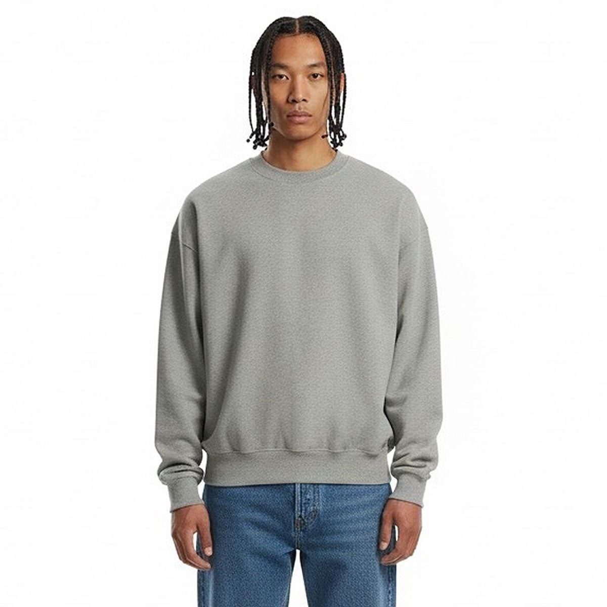 14oz / 470GSM Heavy Weight CREW - 100% ORGANIC Cotton HEATHER GREY French Terry