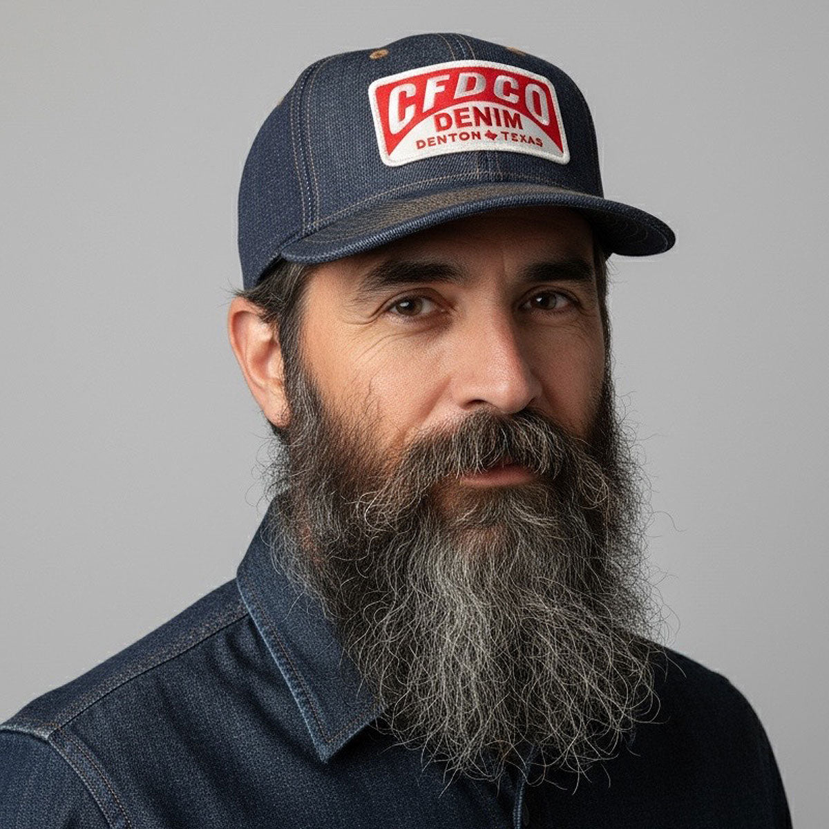 14oz Cone Mills Denim Snapback HAT CFDCo Garage Patch - Mid Crown