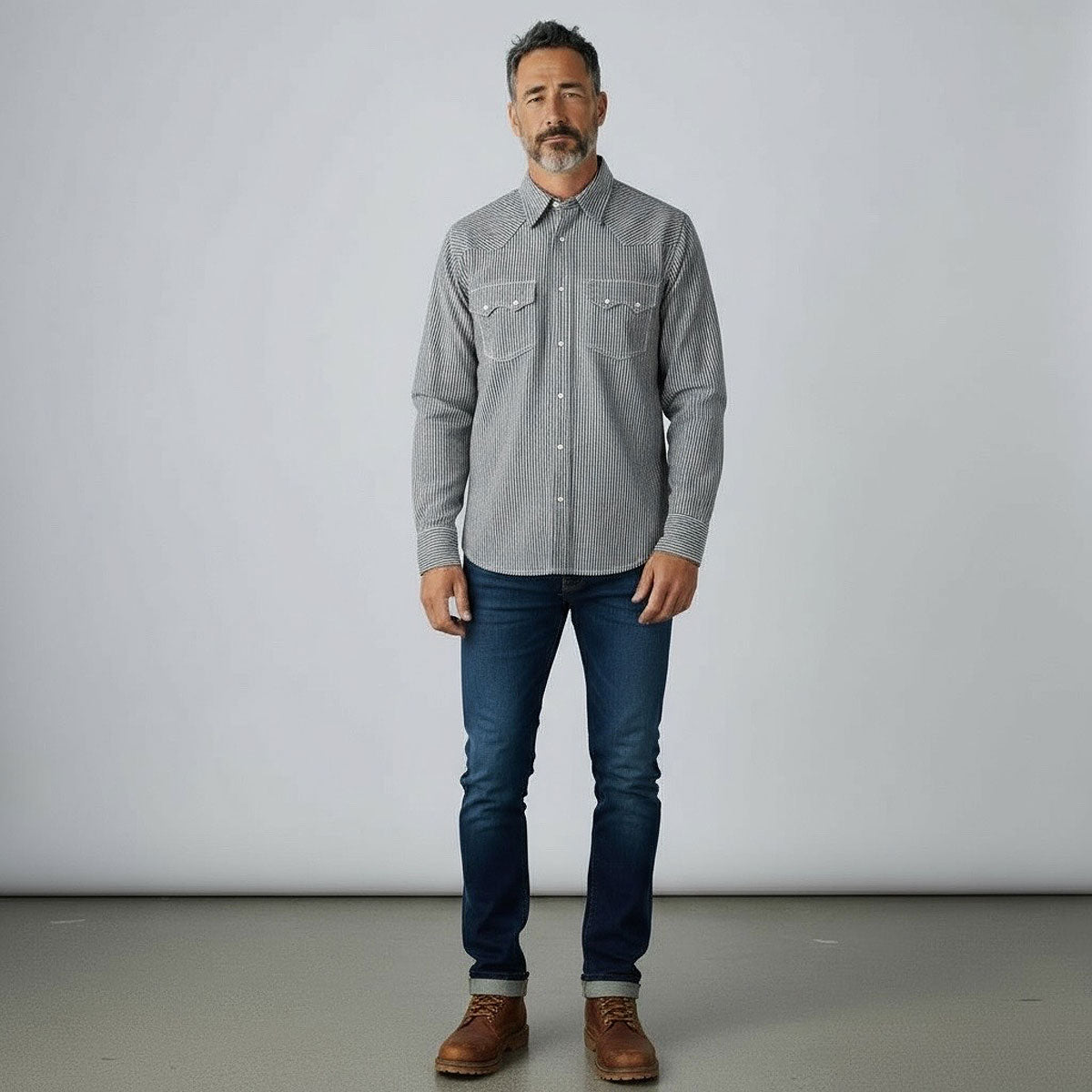 #HIC 10oz MV Mills Hickory Stripe Saw Tooth Work Shirt Long Sleeve (OPSTK)