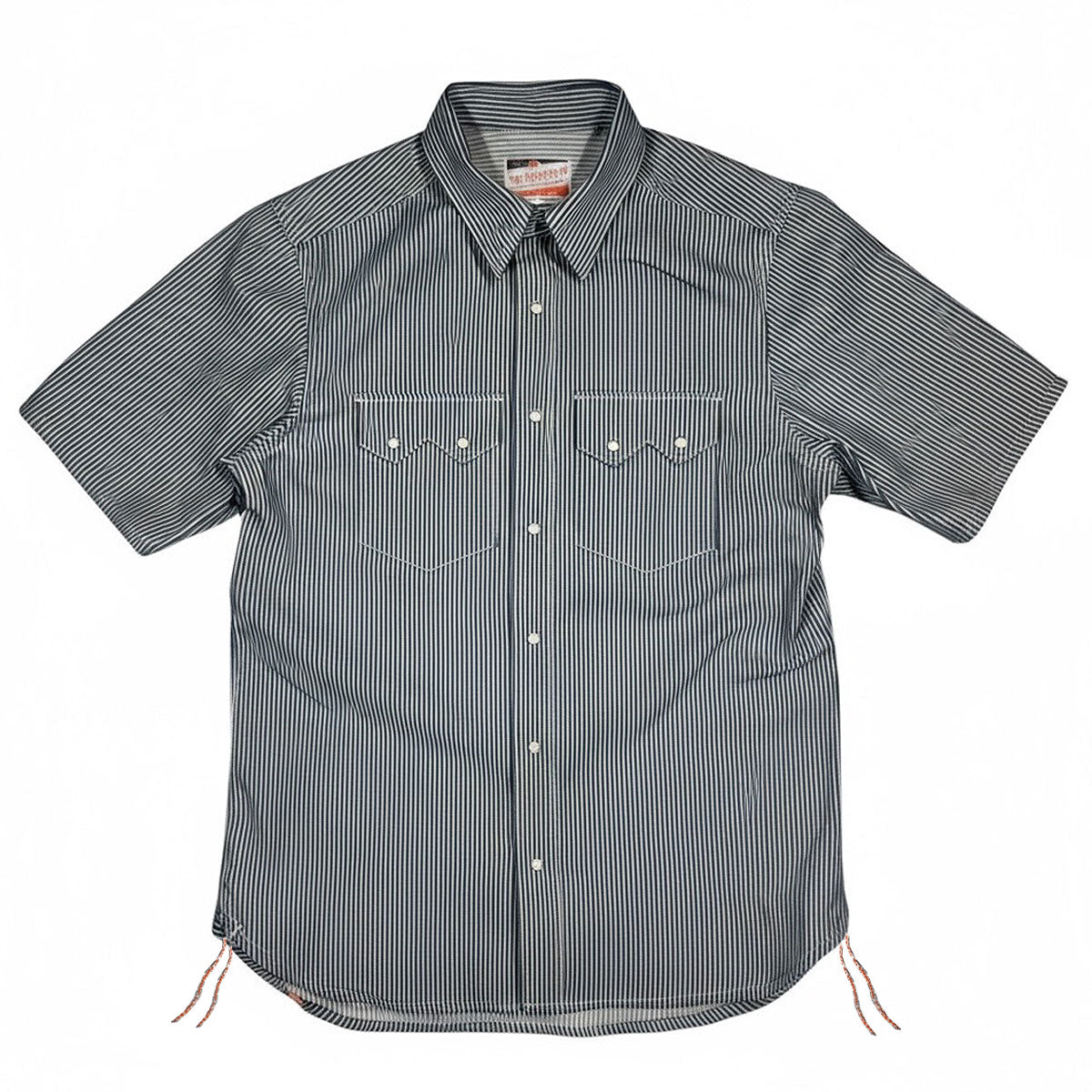 #HIC 10oz MV Mills Hickory Stripe Saw Tooth Work Shirt Short Sleeve